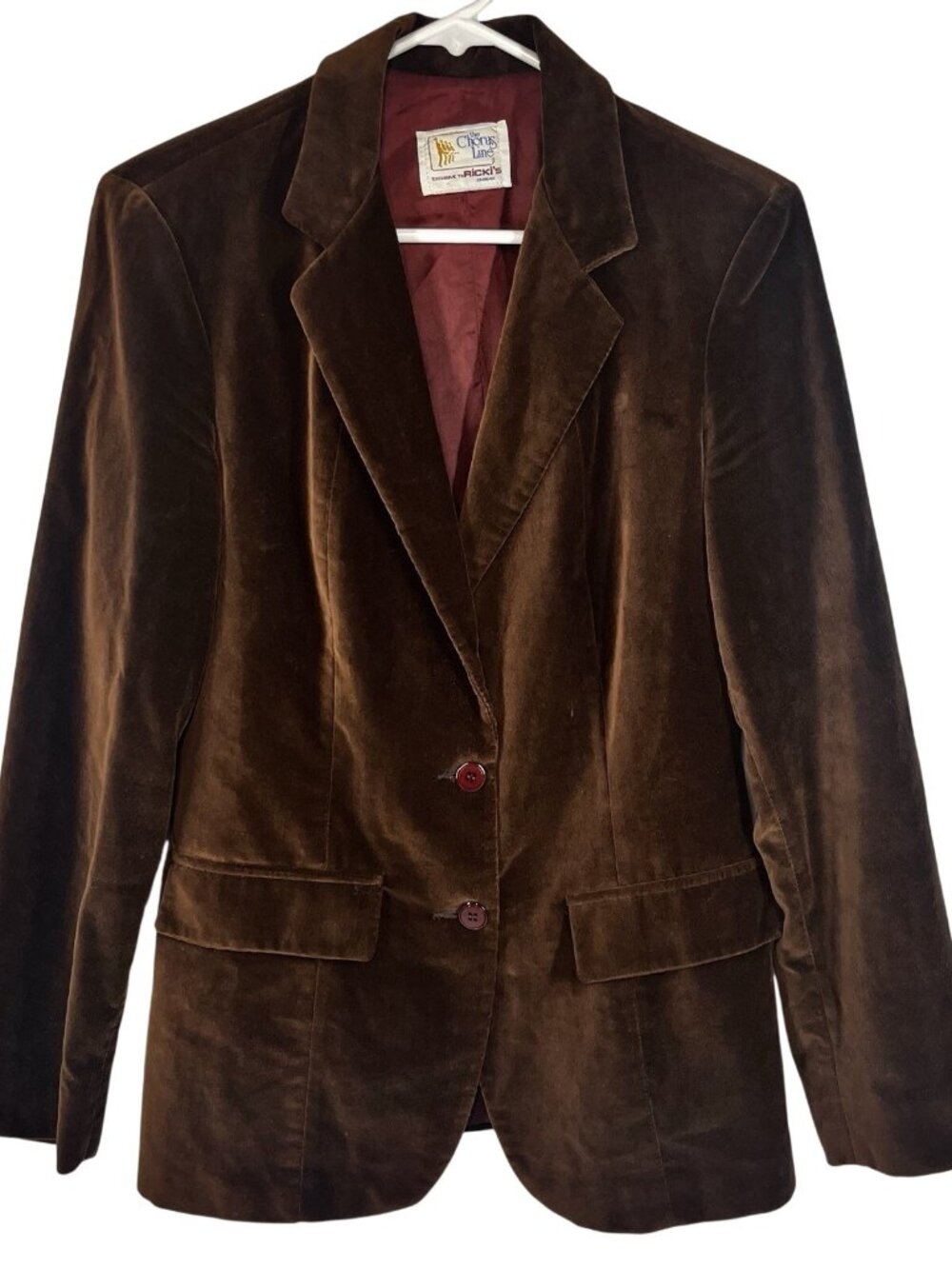 Vintage Brown Velvet Blazer Jacket Front Button Closure Pockets Size Small